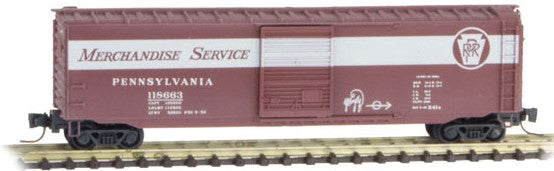 Micro-Trains 50' Single-Door Boxcar - Ready to Run -- Pennsylvania Railroad #118663 (Merchandise Service, Weathered, Tuscan, Graff - 489-50544330