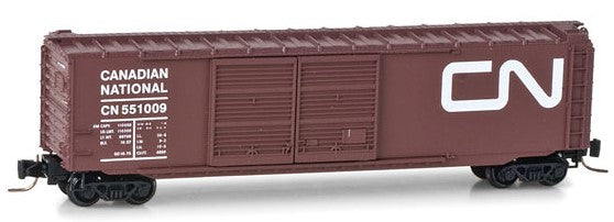 Micro-Trains 50' Double-Door Boxcar - Ready to Run -- Canadian National #551009 (Boxcar Red, Noodle Logo) - 489-50600281