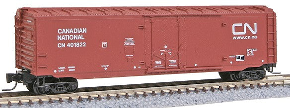 Micro-Trains 50' Standard Plug-Door Boxcar -- Canadian National #401822 (brown, white Wet Noodle Logo, white Lettering) - 489-50700412