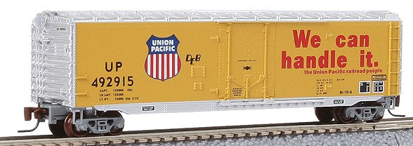 Micro-Trains 50' Standard Plug Door Boxcar Assembled -- Union Pacific #492915 (Armour Yellow, aluminum Roof & Ends) - 489-50700532