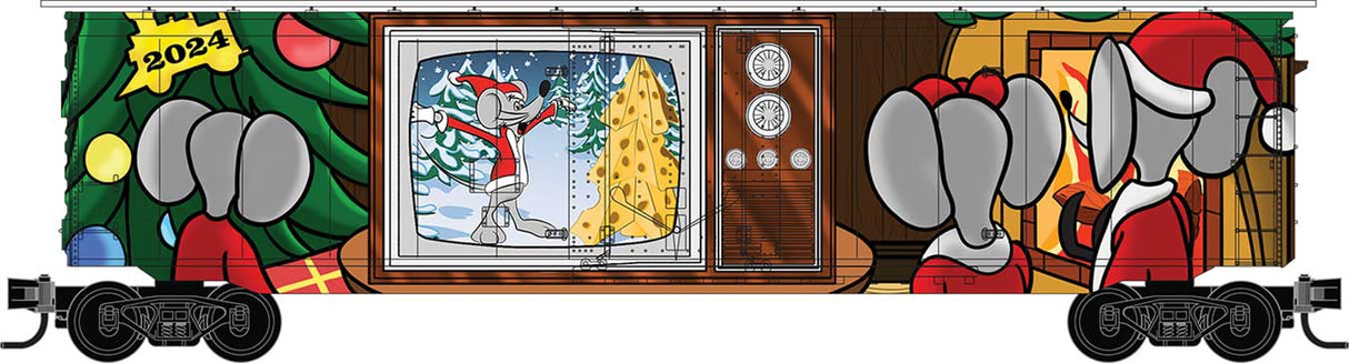 Micro-Trains Z 50' Plug-Door Boxcar - Ready to Run -- 2024 Micro-Mouse Christmas w/TV Door