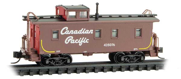 Micro-Trains 34' Wood-Sheathed Caboose with Straight Cupola - Ready to Run -- Canadian Pacific 435076 (Boxcar Red, red, Script Lettering) - 489-5100011
