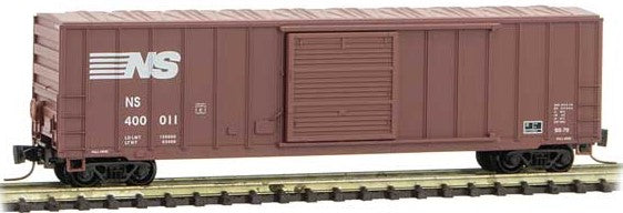 Micro-Trains 50' Rib-Side Single-Door Boxcar No Roofwalk - Ready to Run -- Norfolk Southern 400011 (Boxcar Red, Shield Logo, white conspicuity marks) - 489-51000461