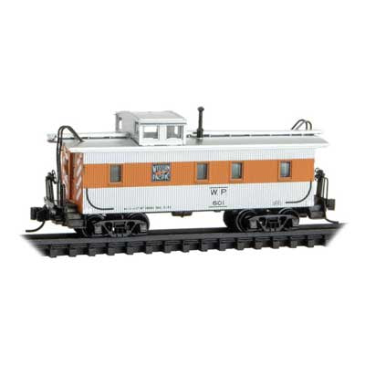 34' Wood-Sheathed Caboose with Straight Cupola - Ready to Run -- Western Pacific #601 (silver, orange)