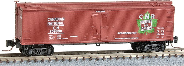 Micro-Trains 40' Wood Reefer - Ready to Run -- Canadian National #209300 (Boxcar Red, green, CNR Leaf Logo) - 489-51800071