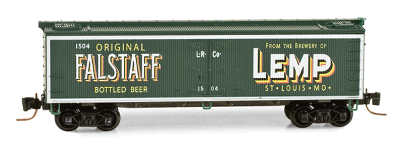 Micro-Trains 40' Wood-Sheathed Ice Reefer - Ready to Run -- Lemp Brewing Co. #1504 (Brewery Series #1, green, white, yellow) - 489-51800210