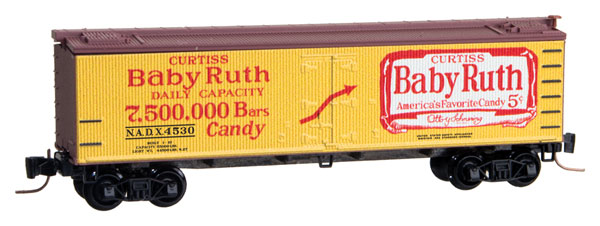 Micro-Trains 40' Wood-Sheathed Ice Reefer - Ready to Run -- Nestle Baby Ruth NADX #4530 (yellow, red, white, #3 in Series) - 489-51800370