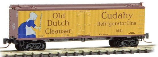 Micro-Trains 40' Wood-Sheathed Ice Reefer - Ready to Run -- Cudahy Refrigerator Line 1001 (yellow, Boxcar Red, Old Dutch & Puritan Lard) - 489-51800430