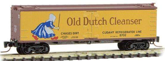 Micro-Trains 40' Wood-Sheathed Ice Reefer - Ready to Run -- Cudahy Refrigerator Line 8702 (yellow, Boxcar Red, Old Dutch & Cudahy Sunlig - 489-51800440