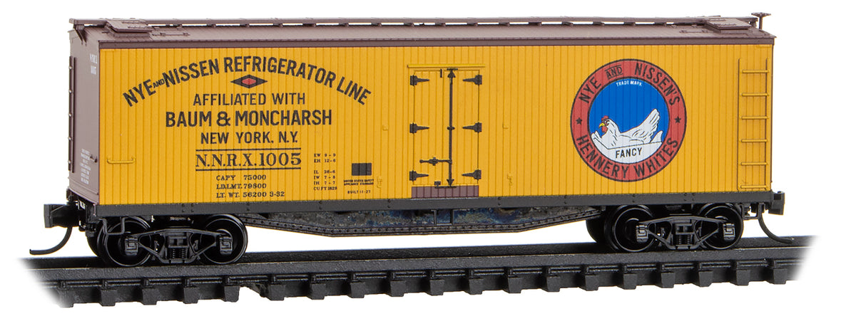 40' Wood-Sheathed Ice Reefer - Ready to Run -- Bradbury Produce NADX #6283 (yellow, Boxcar Red, Poultry & Egg Series #5)