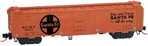 Micro-Trains 52' 2" Riveted Steel Express Reefer w/Plug Door -- Atchison,Topeka & Santa Fe (orange w/black lettering/lrg circle-cross herald - 489-52050