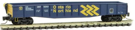 Micro-Trains 50' Fishbelly Drop-End Gondola - Ready to Run -- Ontario Northland 5051 (blue, yellow, Chevron Logo) - 489-52200351