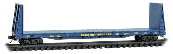 61' 8" Bulkhead Flatcar - Ready to Run -- Golden West Service GVSR #450038 (blue, yellow, red)