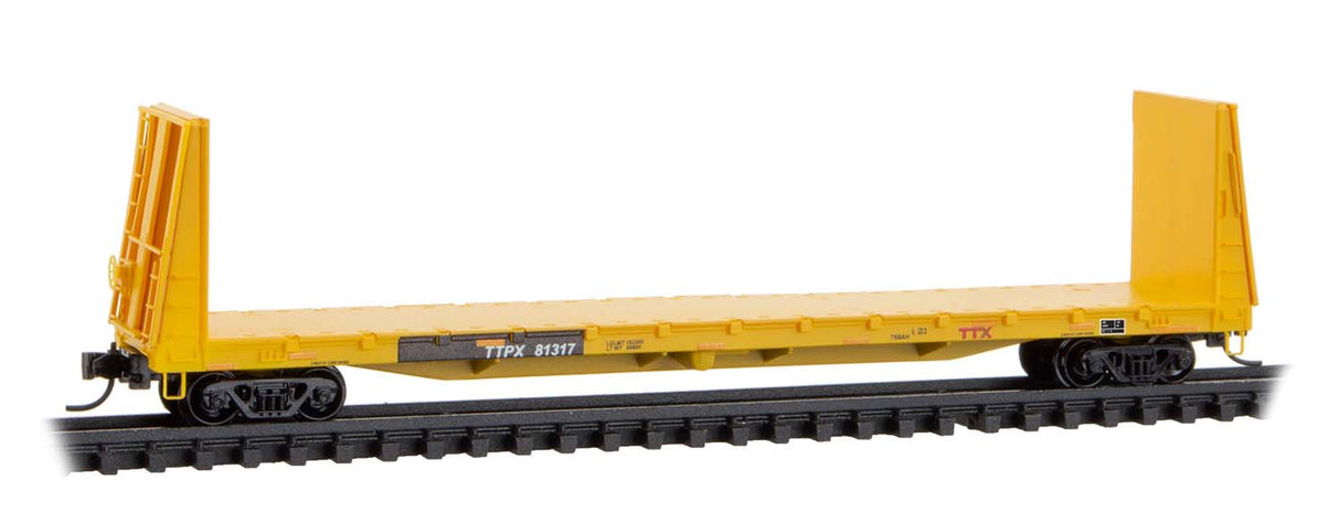 Micro-Trains N 61' 8" Bulkhead Flatcar - Ready to Run -- TTX TTPX #81317 (yellow, black, red logo)