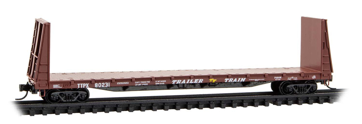 Micro-Trains 054 00 480 N 61' 8" Bulkhead Flatcar - Ready to Run -- Trailer-Train TTPX #80231 (Boxcar Red, white, yellow)