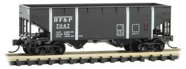 Micro-Trains 33' 2-Bay Offset-Side Hopper - Ready to Run -- Richmond, Fredericksburg & Potomac 7047 (black, white stripes) - 489-5500560