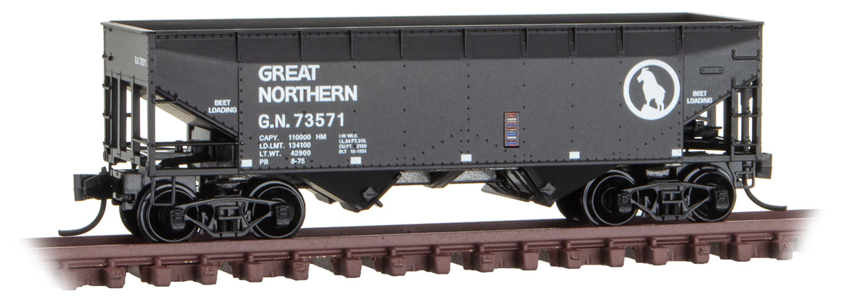 Micro-Trains 33' 2-Bay Offset-Side Hopper - Ready to Run -- Great Northern 73571 (black, white, Rocky Silhouette Logo) - 489-5500600