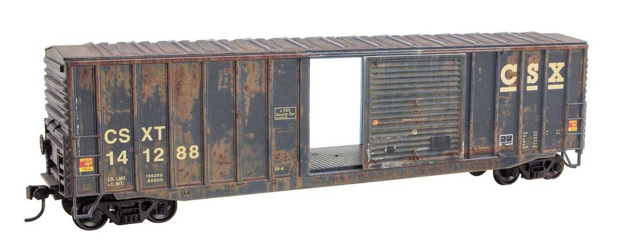 Micro-Trains HO 50' Exterior-Post Modern Boxcar - Kit -- CSX #141288 (Weathered, blue, yellow)