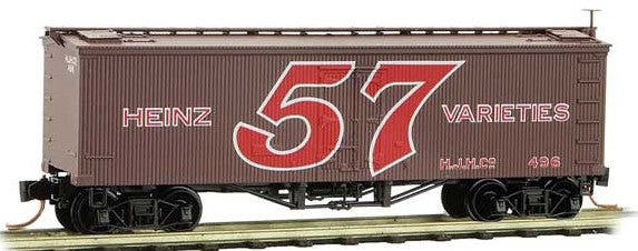 Micro-Trains 36' Wood-Sheathed Ice Reefer - Ready to Run -- Heinz 496 (Boxcar Red, red, Billboard 57, Series Car 4) - 489-5800290