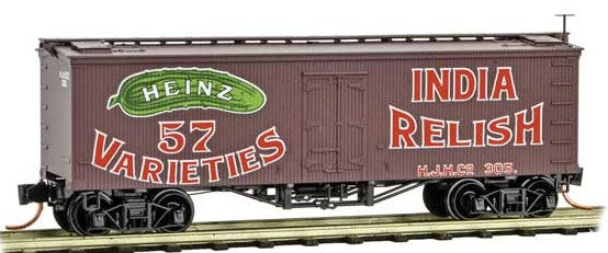 Micro-Trains 36' Wood-Sheathed Ice Reefer - Ready to Run -- Heinz #305 (Boxcar Red, red, green; Billboard 57, India Relish; Series Car #7) - 489-5800320