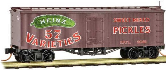 Micro-Trains 36' Wood-Sheathed Ice Reefer - Ready to Run -- Heinz 2042 (Boxcar Red, red, Billboard 57, green, Mixed Pickles, Series Car - 489-5800350