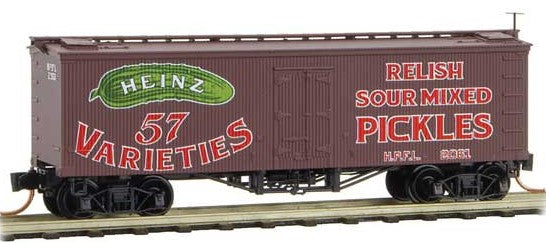 Micro-Trains 36' Wood-Sheathed Ice Reefer - Ready to Run -- Heinz 2061 (Boxcar Red, red, Billboard 57, green, Mixed Pickles, Series Car - 489-5800360
