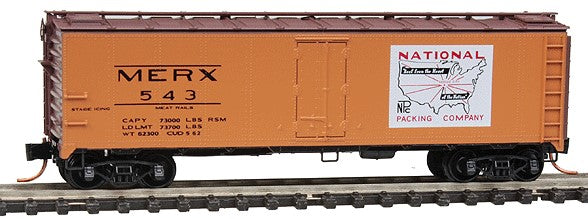 Micro-Trains 40' Single-Door Boxcar No Roofwalk - Ready to Run -- National Packing Company #543 (orange, Boxcar Red, Large Logo) - 489-5900162