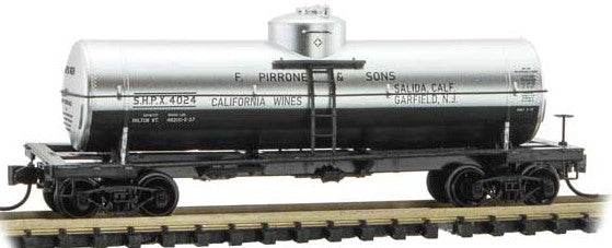 Micro-Trains 39' Single-Dome Tank Car - Ready to Run -- Pirrone & Sons SHPX 4024 (silver, black, Grape-to-Glass Series 6) - 489-6500066
