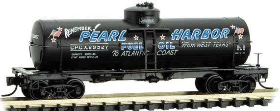 Micro-Trains 39' Single-Dome Tank Car - Ready to Run -- Cosden Petroleum Co.CPCX 29527 (black, blue, Remember Pearl Harbor Lettering - 489-6500990