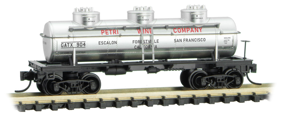 Micro-Trains 3-Dome Tank Car - Ready to Run -- Petri Wine Co. GATX 904 ...