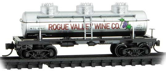 Micro-Trains 3-Dome Tank Car - Ready to Run -- Rogue Valley Wine MTL #45637 (silver, red, red, purple) - 489-6650180