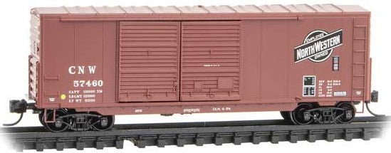 Micro-Trains 40' Double-Door Boxcar No Roofwalk - Ready to Run -- Chicago & North Western #57460 (Boxcar Red, black, Employee Owned Logo) - 489-6800510