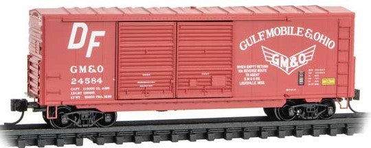 Micro-Trains 40' Double-Door Boxcar No Roofwalk & High Ladders - Ready to Run -- Gulf, Mobile & Ohio #24584 (red, white, Wing Logo) - 489-6800530