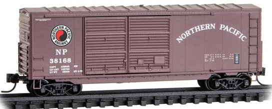 Micro-Trains 40' Double-Door Boxcar No Roofwalk & High Ladders - Ready to Run -- Northern Pacific #38292 (Boxcar Red, white, red, black) - 489-6800560