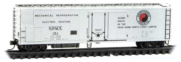 51' 3-3/4" Riveted-Side Mechanical Reefer - Ready to Run -- Northern Pacific NPMX #151 (silver, black, red, North Coast Ltd Slogan)