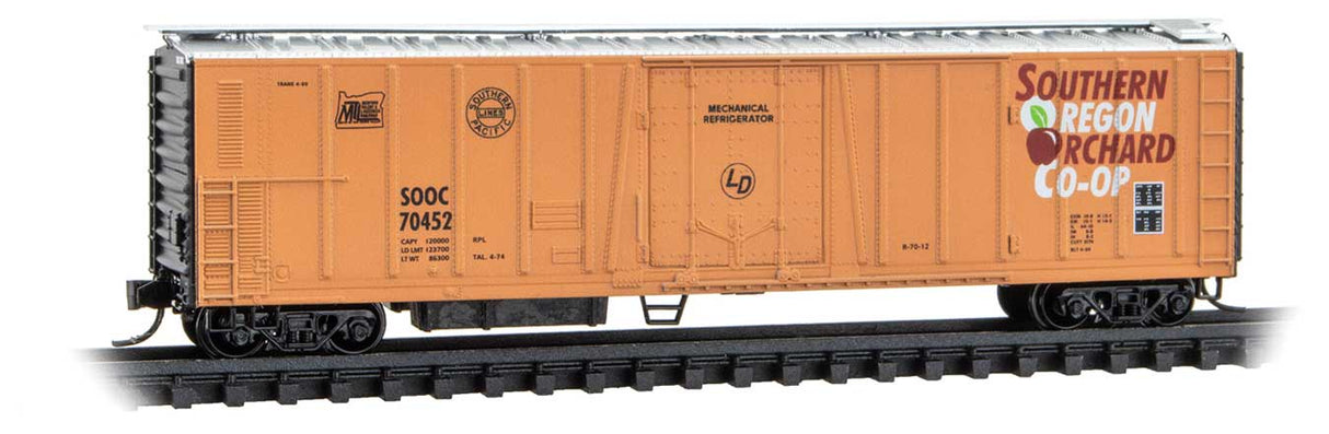 51' 3-3/4" Rib-Side Mechanical Reefer - Ready to Run -- Southern Oregon Orchard Co-op SOOC #70452 (orange, black, red)