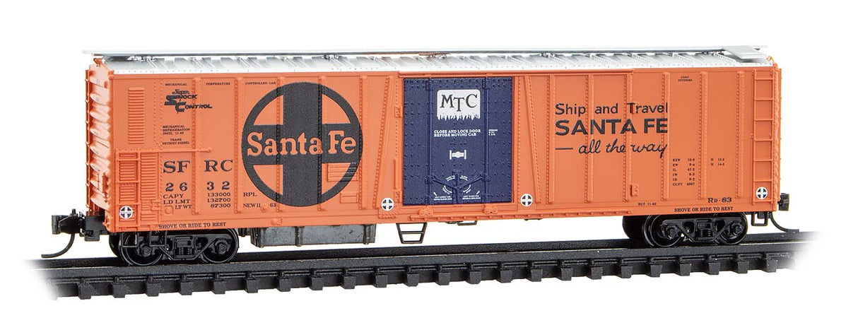 Micro-Trains 070 00 121 N 51' 3-3/4" Rib-Side Mechanical Reefer - Ready to Run -- Santa Fe #2632 (orange, blue, black, MTC& Large Logo)