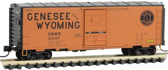 Micro-Trains 40' Single-Door Boxcar No Roofwalk - Ready to Run -- Genesee and Wyoming 100037 (Original orange, black) - 489-7300202
