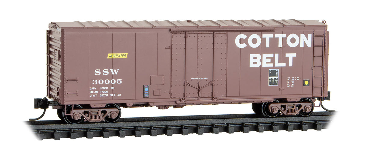 40' Plug-Door Boxcar No Roofwalk - Ready to Run -- Cotton Belt SSW #30005 (1958, Boxcar Red, white)