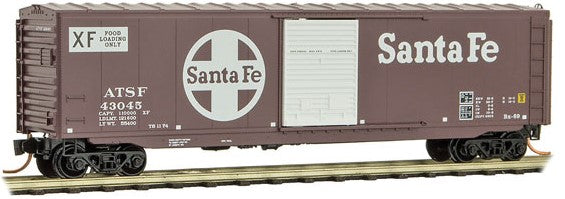Micro-Trains 50' Single-Door Boxcar No Roofwalk - Ready to Run -- Santa Fe #43045 (Boxcar Red, white Door, Large Logo, XF Markngs) - 489-7700260