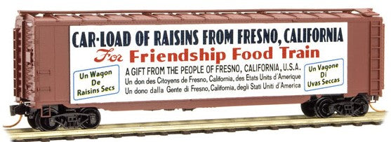 Micro-Trains 50' Double-Door Auto Boxcar w/End Doors - Ready to Run -- Pennsylvania Railroad #82055 (Tuscan, white, Friendship Train Series Car #3) - 489-7800150