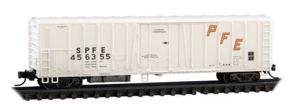 Micro-Trains 081 00 080 N PC&F Class R-70-13 Steel Mechanical Reefer No Roofwalk - Ready to Run -- Pacific Fruit Express #456355 (Early 1980s, white, orange, black)