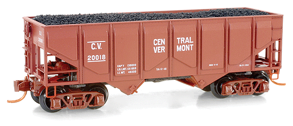 Micro-Trains 33' Panel-Side Twin Bay Hopper w/Coal Load -- Central Vermont #20018 (Mineral Red, white Herald & Lettering) - 489-8500060