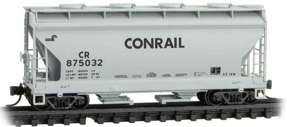 Micro-Trains ACF 39' 2-Bay Center-Flow Covered Hopper - Round Hatches - Ready to Run -- Conrail #875032 (gray, black, Small Logo) - 489-9200511