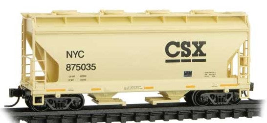 Micro-Trains ACF 39' 2-Bay Center-Flow Covered Hopper - Round Hatches - Ready to Run -- CSX NYC #875035 (tan, black) - 489-9200521
