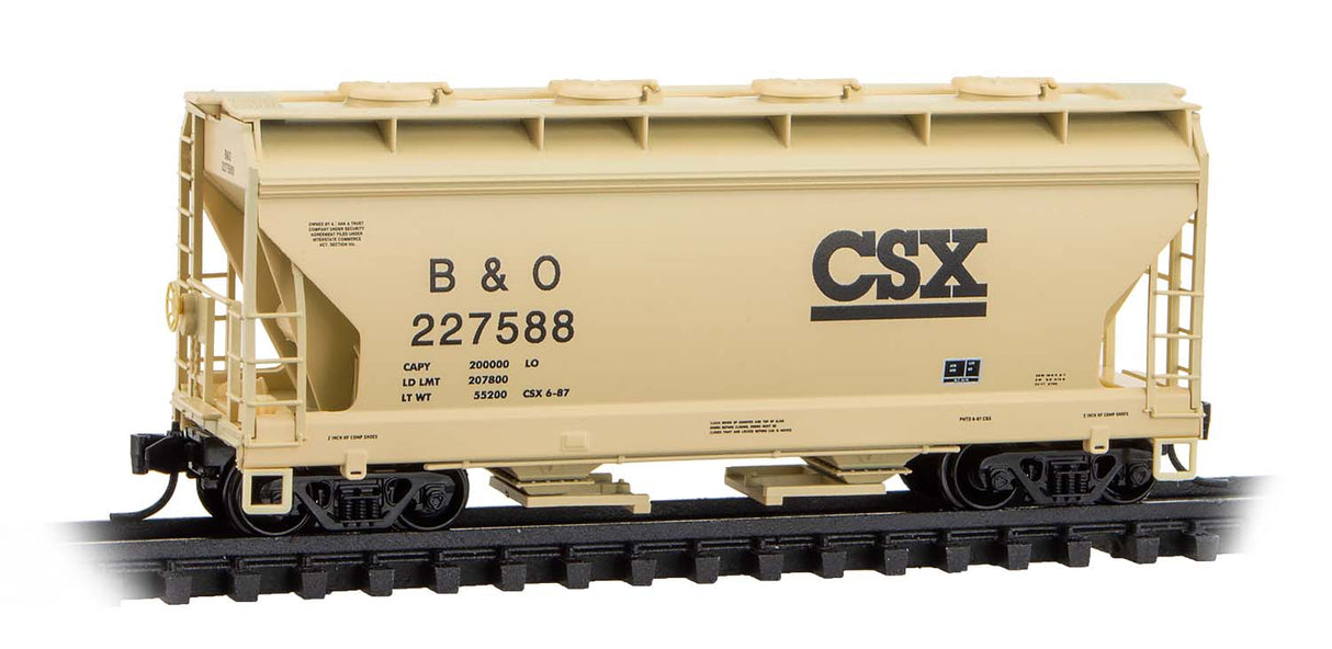 Micro-Trains 092 00 640 N ACF 39' 2-Bay Center-Flow Covered Hopper - Round Hatches - Ready to Run -- CSX B&O #227588 (beige, black)