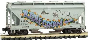 Micro-Trains ACF 39' 2-Bay Center-Flow Covered Hopper - Round Hatches - Ready to Run -- NDYX 298237 (weathered, gray, Graffiti) - 489-9244470