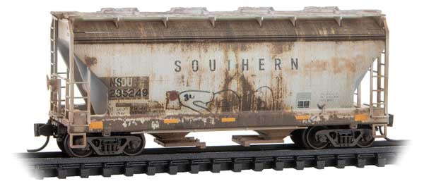 ACF 39' 2-Bay Center-Flow Covered Hopper - Round Hatches - Ready to Run -- Norfolk Southern SOU #235249 (Ex-SOU, Weathered, gray, graffiti, NS Series # 9