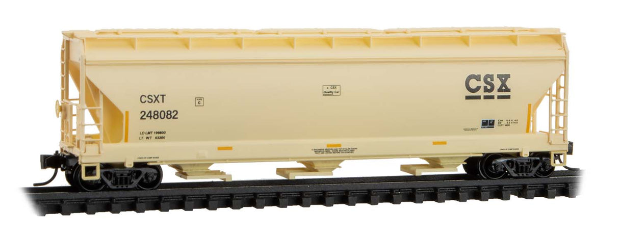Micro-Trains N ACF 3-Bay Center Flow Covered Hopper with Elongated Hatches - Ready to Run -- CSX #248082 (beige, black)