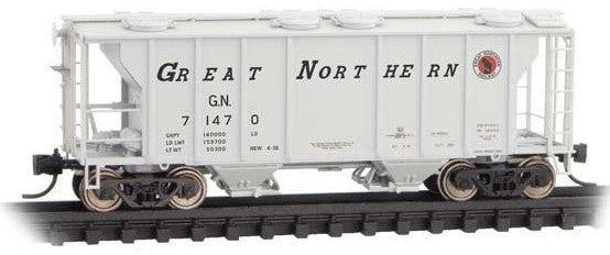 Micro-Trains Pullman-Standard PS-2 2-Bay Covered Hopper - Ready to Run -- Great Northern #1 (gray, black, red, Slanted Lettering, Small Rocky Logo) - 489-9500011